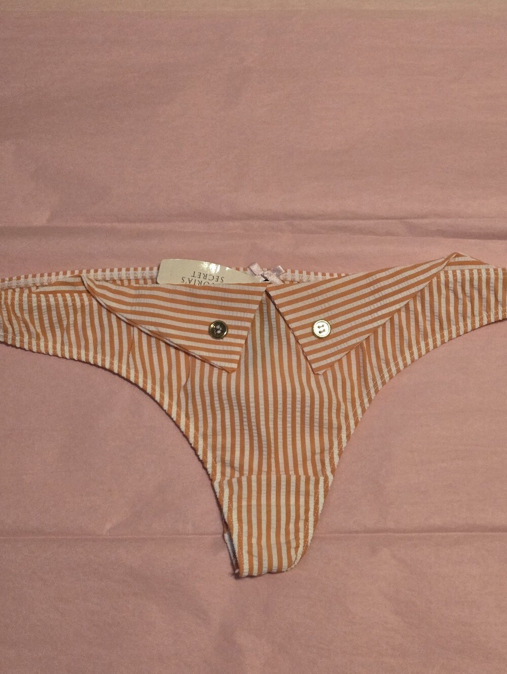 Victoria's Secret Sexy Little Things Orange/White Stripes Thong, S
